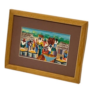 1980s Haitian Miniature Oil Signed Framed Matted For Sale