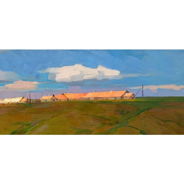 Realism 1970s Original Oil Painting, Rural Landscape Art, Farmhouse Wall Decor, Village Scene, Impressionist Style For Sale - Image 3 of 6