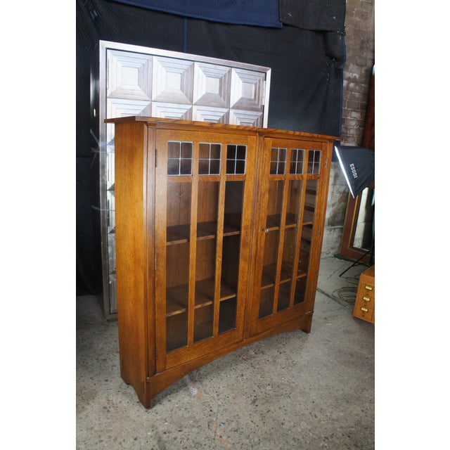 Stickley Stickley Quartersawn Oak Mission Bookshelf Bookcase Curio Cabinet 60" For Sale - Image 4 of 16