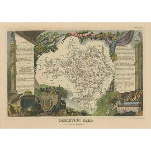 Antique Map of the Department of Gard For Sale