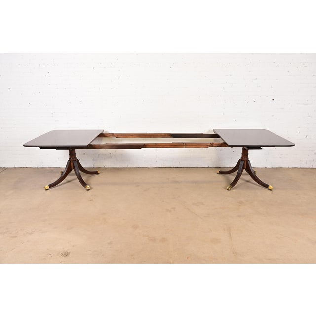 Baker Furniture Style Georgian Mahogany Double Pedestal Extension Dining Table, Newly Refinished For Sale In South Bend - Image 6 of 13