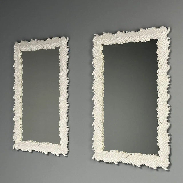 Serge Roche Style, Contemporary, Rectangular Leaf Wall Mirrors, White ...