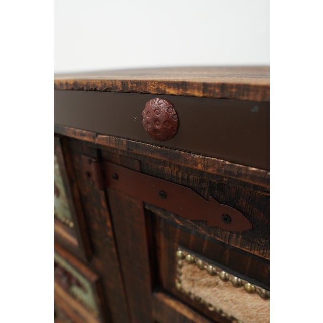 Western Tooled Leather & Cowhide Multi-Drawer Dresser Cabinet For Sale - Image 11 of 15