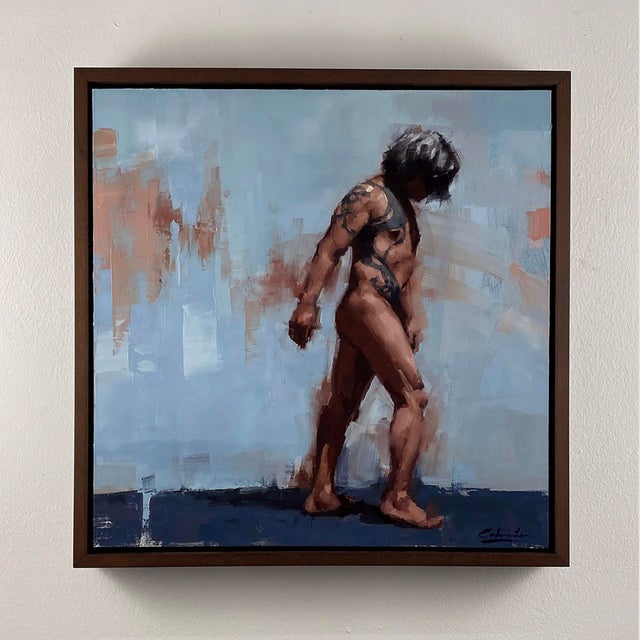 The Wanderer depicts a solitary figure in a moment of introspection, captured in a muted palette that enhances the sense...