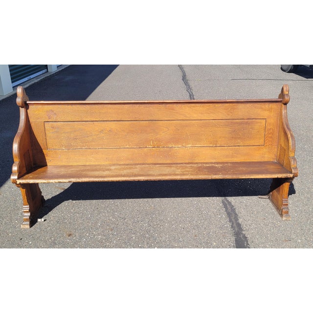 Early 20th Century Antique Oak Long Church Pew For Sale - Image 5 of 8