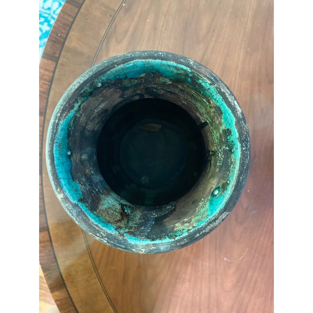 1990s Mediterranean Style Blue Crackle Glazed Vase With Glossy Finish For Sale - Image 4 of 5