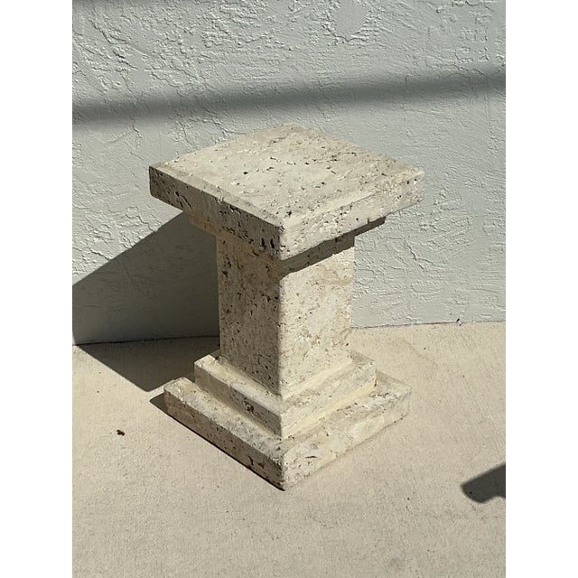 Late 20th Century Vintage Boho Carved Coquina Pedestal For Sale - Image 5 of 11