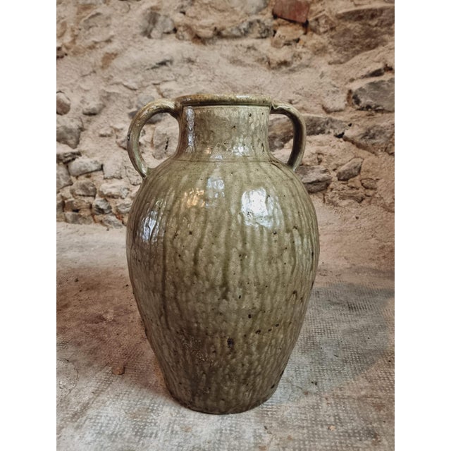 Large 19th Century French Terracotta Oil Pot with Green Glaze Auvergne For Sale - Image 9 of 13