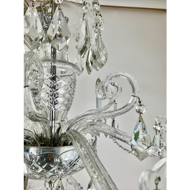 Six Arm Chechoslovakian Heavy Lead Crystal Chandelier, Unmarked For Sale - Image 9 of 11