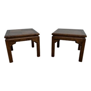 Ethan Allen Classic Manor Chinese Chippendale Pan Asian Campaign Side End Tables, a Pair For Sale