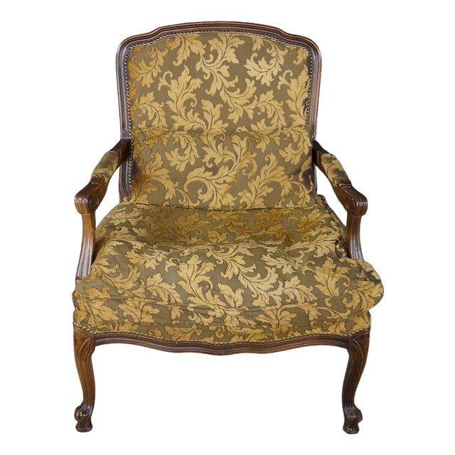 Vintage Italian French Provincial Bergere Armchair Fauteuil Library Lounge Chair For Sale