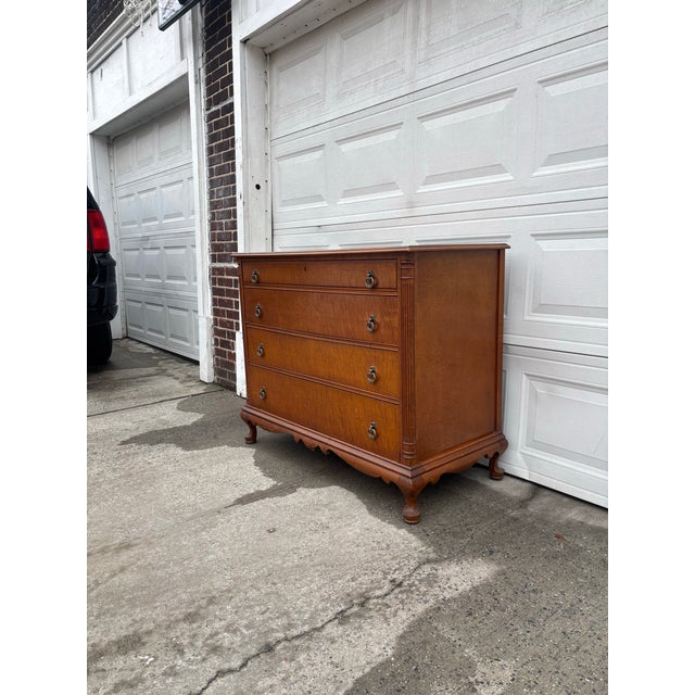 Queen Anne Antique Colonial Revival Dresser Chest of Drawers | 1930s Solid Wood Queen Anne Style Chest | Vintage American Bedroom Storage Furniture For Sale - Image 3 of 12