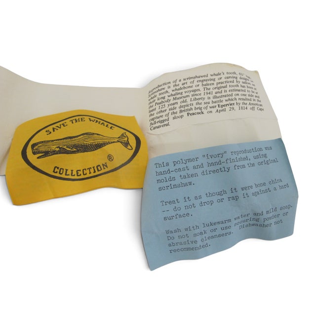 Save the Whale Polymer Faux Scrimshaw Reproduction Peacock Epervier Artek Tooth For Sale - Image 10 of 13
