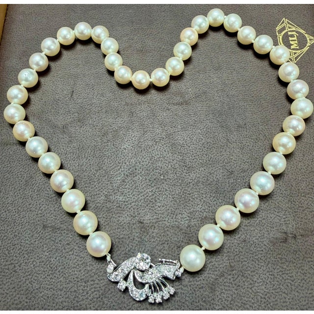 2020s 8mm Akoya Japanese Pearl Single Strand Choker Necklace, 18k White Gold & Diamond For Sale - Image 5 of 8