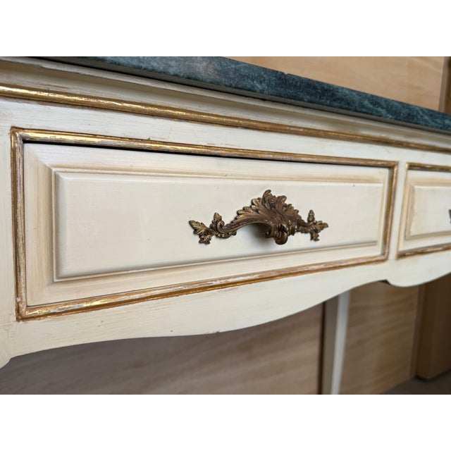 20th Century French White Painted Table Console With Green Marble Top For Sale - Image 15 of 16