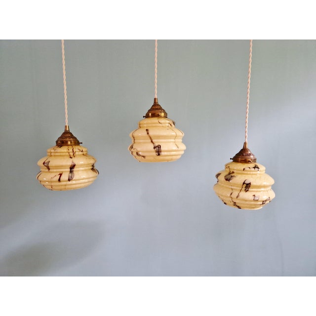 Art Deco Pendant Light in Marbled Opaline Glass from Scailmont, Belgium, 1920s For Sale - Image 12 of 17