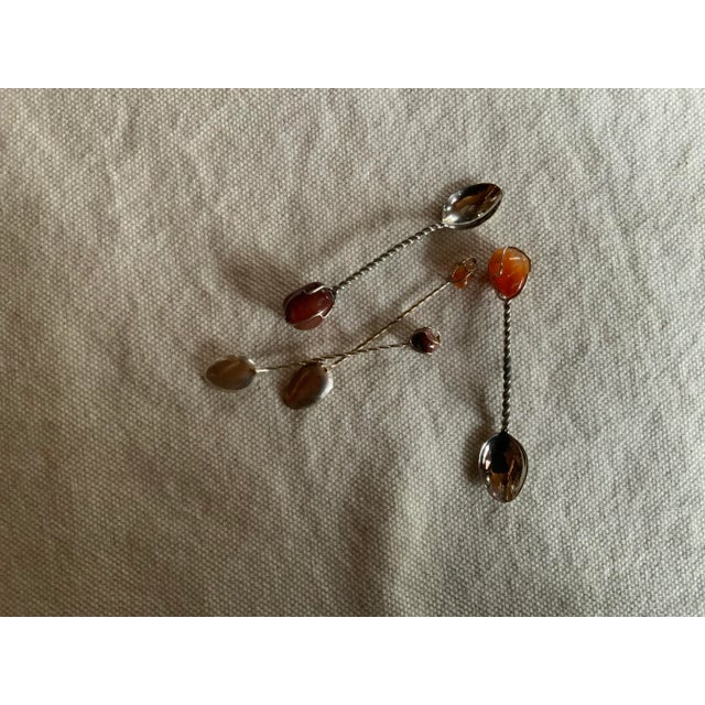 Metal Mid-Century Sterling Silver Spoons With River Amber Stones, Set of Four For Sale - Image 7 of 12