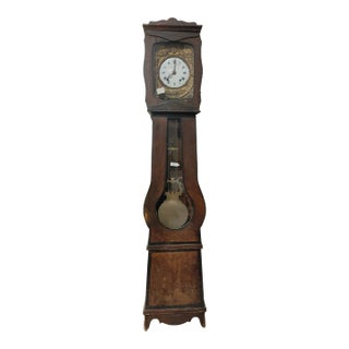 19th Century French Provincial Comtoise Tall Case Clock With Brass Repoussé Dial & Lyre Pendulum For Sale