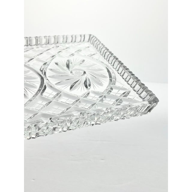 1940s 1940s Vintage American Pinwheel Heavy Cut Crystal Large Vanity Dresser Tray For Sale - Image 5 of 7