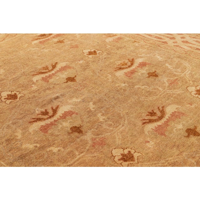 Contemporary 2010s Handmade Contemporary Oushak Wool Rug With Floral Pattern in Tan For Sale - Image 3 of 7
