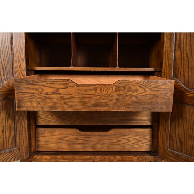 Baker Furniture French Provincial Louis XV Carved Oak Armoire Dresser or Linen Press, Circa 1960s For Sale In South Bend - Image 6 of 16
