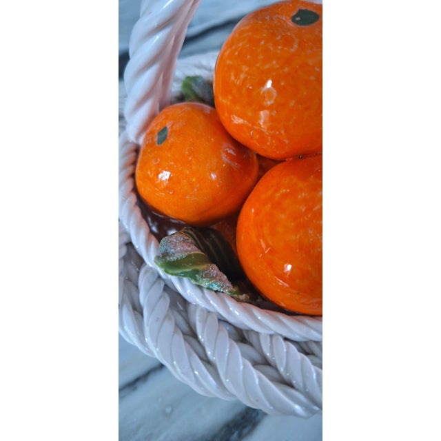 Orange Vintage Ceramiche Lanzarin Italian Porcelain Trompe l'Oleil Basket of Citrus Fruit For Sale - Image 8 of 11