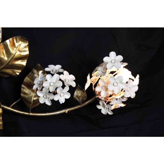 Hollywood Regency Wrought-Iron Hydrangea Wall Lamp, Four Light For Sale - Image 9 of 9