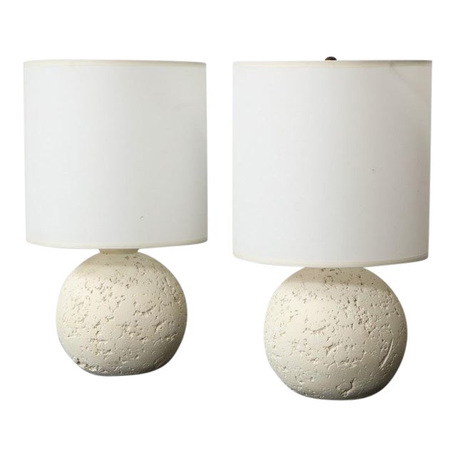 Bespoke Textured Circular Plaster Lamps - a Pair For Sale