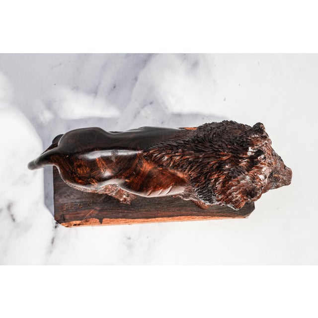 Wonderful Hand Carved Wood Antique Victorian Male Lion Statue Sculpture Home Decor Black Forest Style For Sale - Image 14 of 16