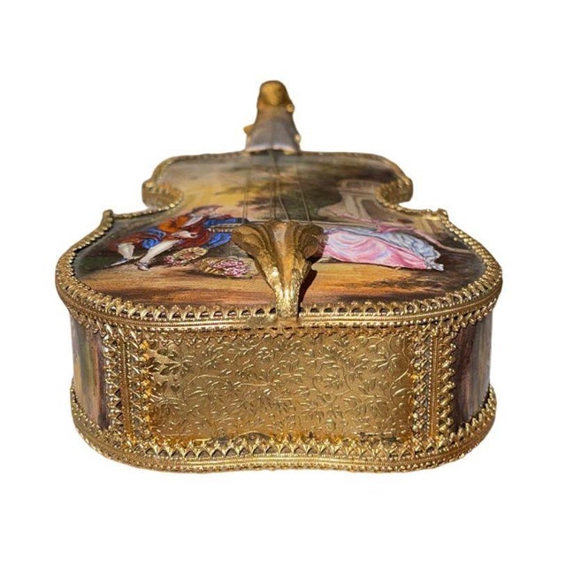 Rare 19th Century Austrian Enameled Violin Music Box For Sale - Image 9 of 10