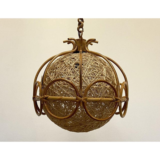 Mid-Century Modern Bamboo and Rope Ceiling Light, 1970s For Sale - Image 3 of 18