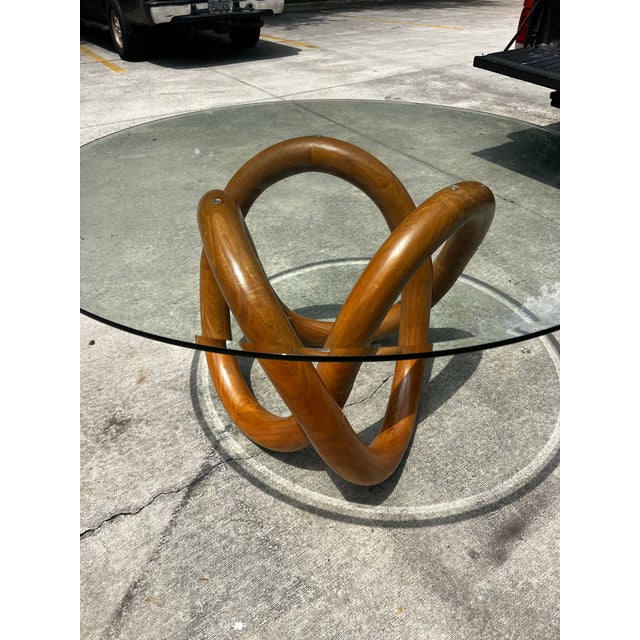 1970s Wooden Knot Dining Table With Glass Top For Sale - Image 9 of 10
