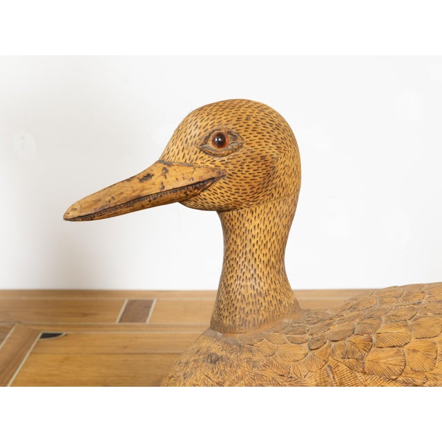 English Victorian 19th Century Carved Wooden Duck with Detailed Plumage For Sale - Image 12 of 12
