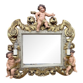 Vintage Giltwood Cherub Mirror For Sale