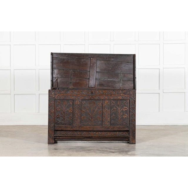 Wood English Carved Oak Mule Chest, 1680 For Sale - Image 7 of 16
