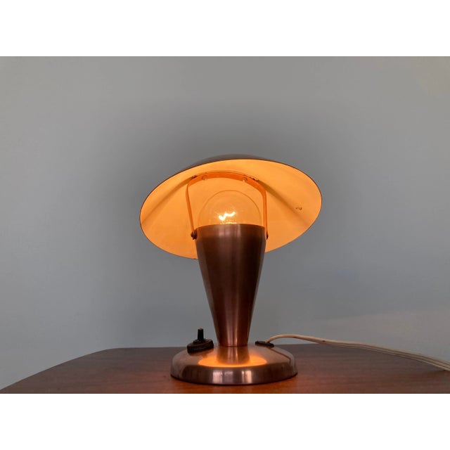 Bauhaus Small Bauhaus Style Brass Table Lamp, Czechoslovakia, 1940s For Sale - Image 3 of 6