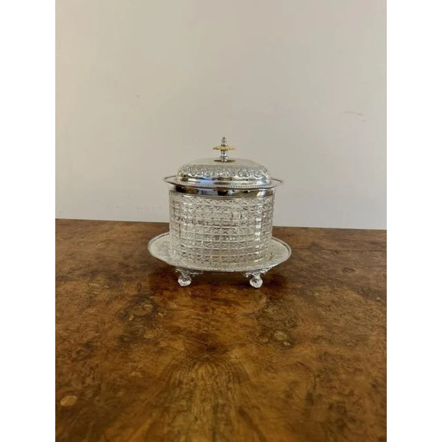 Antique Edwardian Cut Glass Silver-Plated Biscuit Barrel, 1900s For Sale - Image 3 of 8