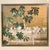 The artwork features a gold leaf or gold-painted background with flock of white and grey pigeons , resting on a roof among...