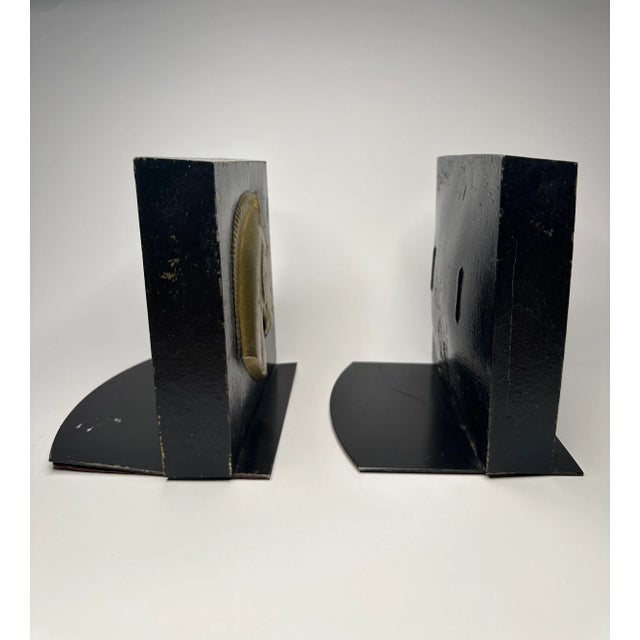 Mid 20th Century A Pair of Classic Roman Black & Gold Cast Metalware Bookends For Sale - Image 5 of 12