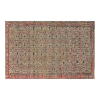Authentic 19th Century Persian Senneh Botanic Blue Red Beige Handmade Wool Rug For Sale