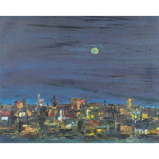Van De Vooren, Expressive Nocturnal Cityscape, 1969, Oil on Canvas For Sale