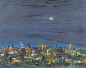 Van De Vooren, Expressive Nocturnal Cityscape, 1969, Oil on Canvas
