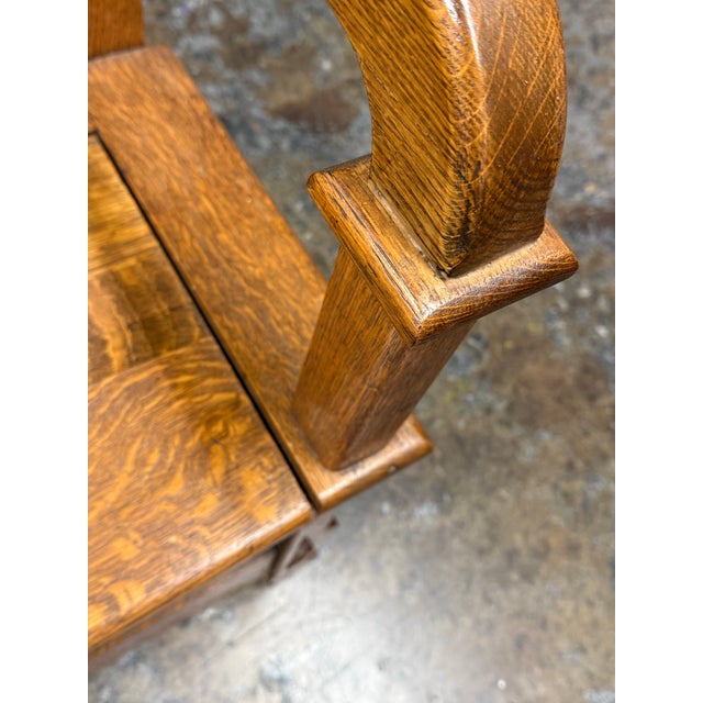 Wood Antique Oak Hall Tree/Entry Bench For Sale - Image 7 of 12