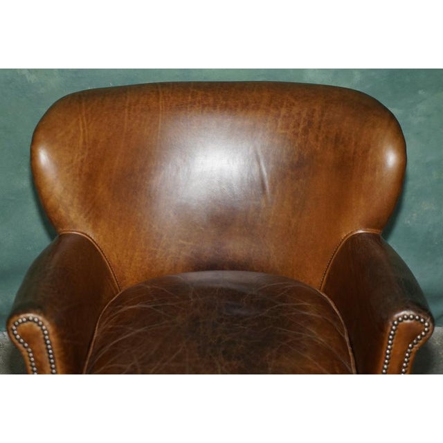 Handmade Cigar Brown Leather Club Chair For Sale - Image 3 of 16