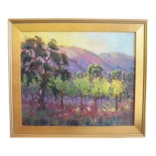 Silvio Silvestri, Listed Artist Farm Orchard Landscape Oil Painting W/ Antiqued Gold Wood Frame For Sale