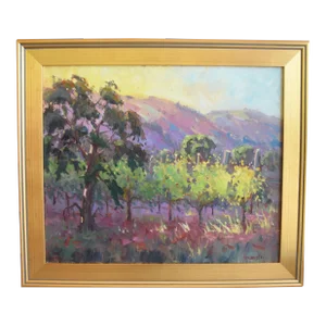 Silvio Silvestri, Listed Artist Farm Orchard Landscape Oil Painting W/ Antiqued Gold Wood Frame