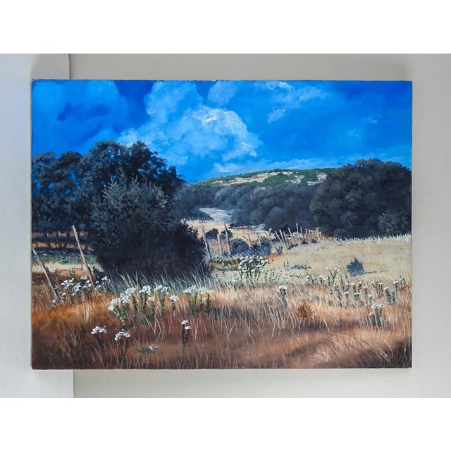 Contemporary oil on canvas twilight landscape painting. Unsigned. Unframed.