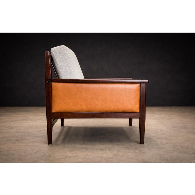 1960s Brazilian Modern Armchair in Rosewood, Leather & Linen, Fatima, 1960s For Sale - Image 5 of 12