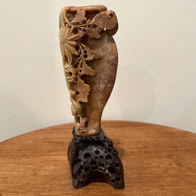 Chinese Antique Chinese Floral Carved Soapstone Vase For Sale - Image 3 of 13