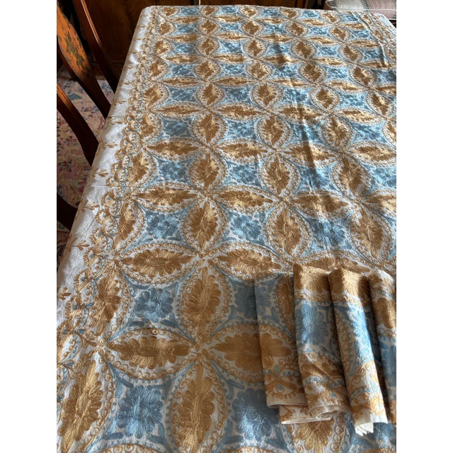 Persian 1970s Syrian Style ablecloth With 8 Matching Napkins For Sale - Image 3 of 4